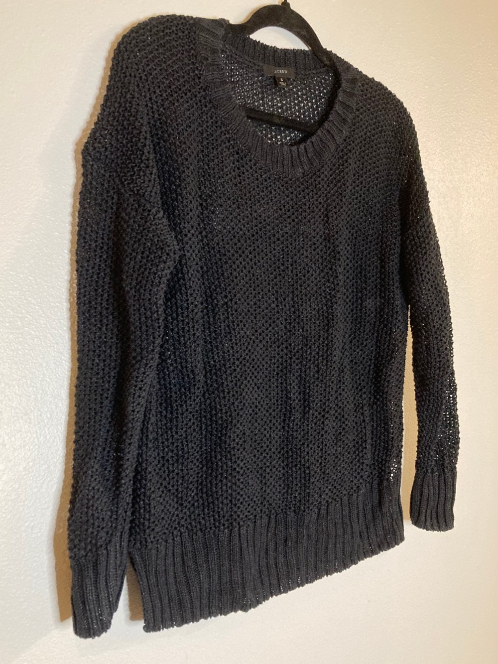 j. crew cotton open knit crewneck pullover sweater